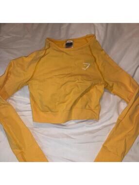 Gymshark Women's Yellow and Orange Crop-top